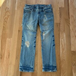 PPFM Double Waist Distressed Jeans Faded Cotton Denim Y2K Made in Japan XL 36x32